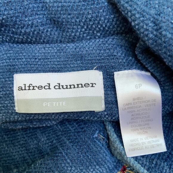 Vintage 90's Alfred Dunner Blue Tweed Patchwork Floral Embroidery Button Jacket - Picture 9 of 9